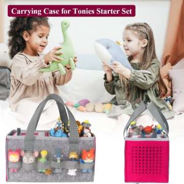 Carrying Case for Toniebox Tonies Starter Set & Audio Player Felt Cloth Portable Storage Bag Kids Travel Toy Organizer Tote Bags Handbag (Rose Red)