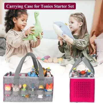 Carrying Case for Toniebox Tonies Starter Set & Audio Player Felt Cloth Portable Storage Bag Kids Travel Toy Organizer Tote Bags Handbag (Rose Red)