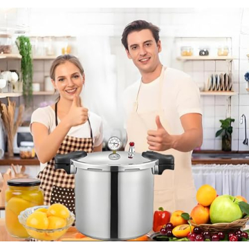 25 Quart induction pressure canner Cooker&pressure canner with gauge&pressure canners for canning&Pressure Gauge | Pressure Regulator | pressure canning pot | Pressure release 13 PSI (+/- 5%)