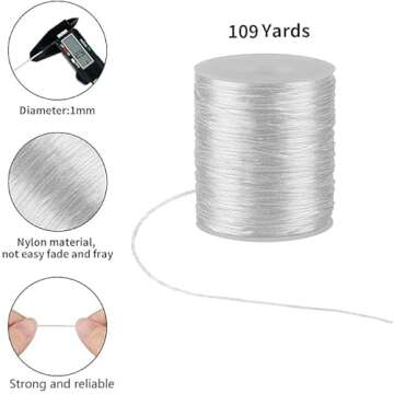 Kblick White Nylon String Cord - 1 MM 100 Yards Braided Ornament String, Nylon Twine Thread for Brac...