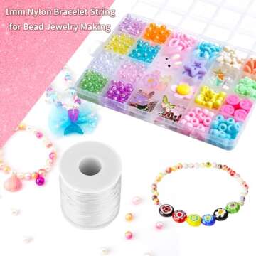 Kblick White Nylon String Cord - 1 MM 100 Yards Braided Ornament String, Nylon Twine Thread for Bracelet Making, Necklace Jewelry Thread Clay Bead Cord for Crafts Bracelets, Macrame Beading