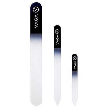 VAGA Genuine Crystal Glass Nail File Set of 3PC Premium Nail Care Crystals Glass Nail Files in Black...