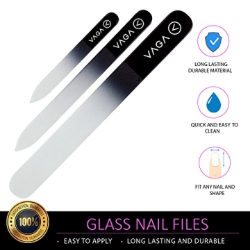 VAGA Crystal Glass Nail File Set - 3PC Premium Quality