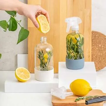 Vine Creations Glass Spray Bottles for Cleaning Solutions, Clear Glass Spray Bottle with Silicone Sleeve, 16 oz Empty Spray Bottles for Cleaning, Plant Spray Bottle, Cleaning Spray Bottle - 2 Pack