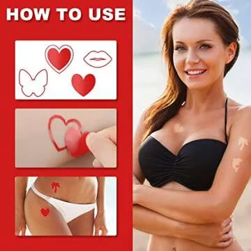 Spakon 720 Pieces Tanning Sunbathing Stickers Perforated Body Stickers Self Adhesive Tanning Stickers Heart Butterfly Lips Tanning Bed Stickers for Face and Beach Accessories 9 Style(Red)