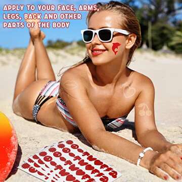 Spakon 720 Pieces Tanning Sunbathing Stickers Perforated Body Stickers Self Adhesive Tanning Stickers Heart Butterfly Lips Tanning Bed Stickers for Face and Beach Accessories 9 Style(Red)