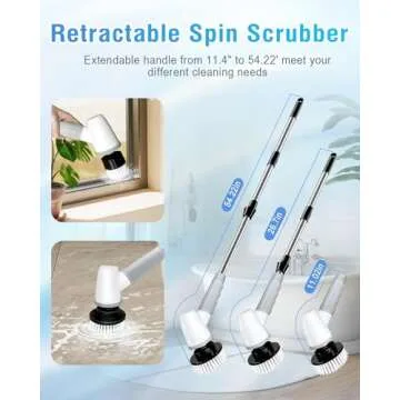 Electric Spin Scrubber Bathroom Scrubber - Cordless Shower Scrubber with Adjustable Handle, 2 Speeds, Bathroom Scrubber with 8 Replaceable Brush Heads, Power Scrubber for Bathroom Bathtub Cleaning