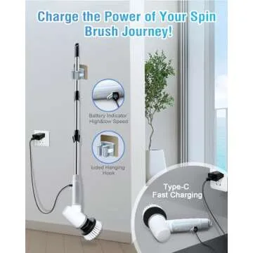 Electric Spin Scrubber Bathroom Scrubber - Cordless Shower Scrubber with Adjustable Handle, 2 Speeds, Bathroom Scrubber with 8 Replaceable Brush Heads, Power Scrubber for Bathroom Bathtub Cleaning