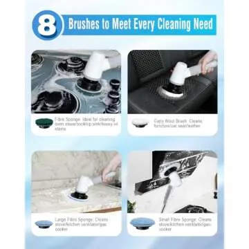 Electric Spin Scrubber Bathroom Scrubber - Cordless Shower Scrubber with Adjustable Handle, 2 Speeds, Bathroom Scrubber with 8 Replaceable Brush Heads, Power Scrubber for Bathroom Bathtub Cleaning