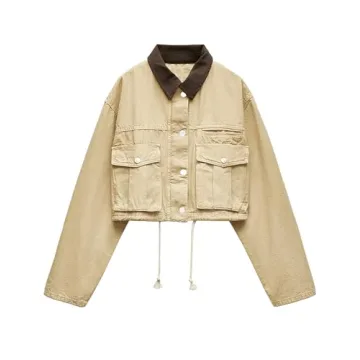 Stylish Megfie Women's Cropped Jacket with Contrast Collar for Any Occasion