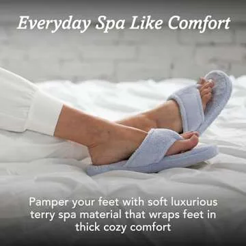 Acorn Women's Spa Thong Slippers with Cloud Contour Comfort - Arch Support and Plush Fluffy Terry Lining, Perfect for Beach, Camping, Poolside, or Bathroom Wear, Black, 9.5 - 10.5