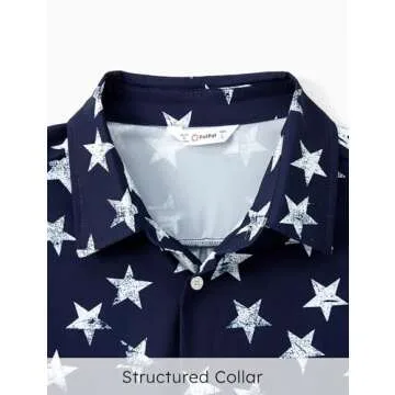 PATPAT 4th of July Matching Family Outfits Mommy and Me Dresses American Flag Hawaiian Sundress and Short Sleeve Striped Stars Shirts Casual Navy Blue USA Independence Day for Men M