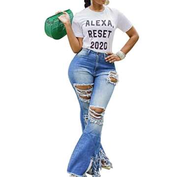 LaiyiVic Skinny Ripped Bell Bottom Jeans for Women Stretchy High Waisted Hole Distressed Flared Jean Denim Pants