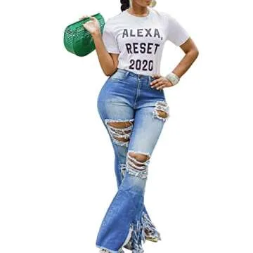 LaiyiVic Skinny Ripped Bell Bottom Jeans for Women Stretchy High Waisted Hole Distressed Flared Jean Denim Pants