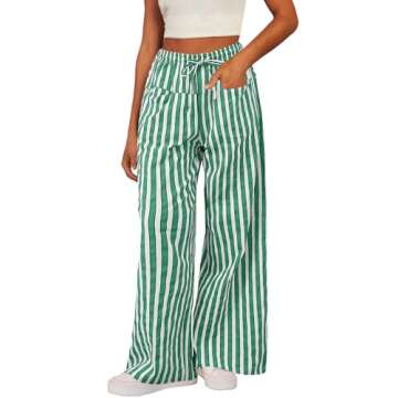 Acelitt Women Casual Striped Color Block Pants Drawstring Elastic Waist 2025 Fall Fashion Comfy Loos...