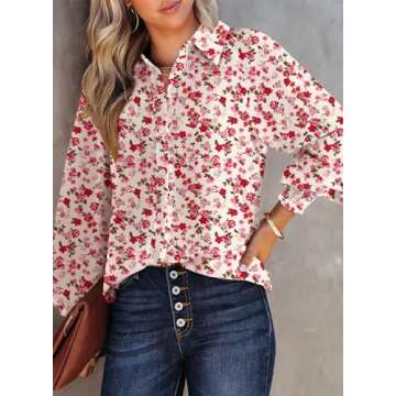 Dokotoo Womens Long Sleeve Tops for Women Work Business Button Down Ladies Blouses and Tops Loose Fi...