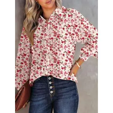 Dokotoo Womens Long Sleeve Tops for Women Work Business Button Down Ladies Blouses and Tops Loose Fi...