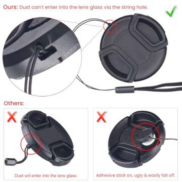 waka 3 Pack 55mm Center Pinch Lens Cap Cover with Tether for Nikon D3500 D3400 D5600 D7500 with AF-P 18-55mm f/3.5-5.6G VR Kit Lens & Other 55mm Thread Lenses (Not for Canon EF-S 18-55mm Lens)