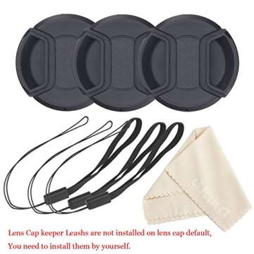 waka 3 Pack 55mm Center Pinch Lens Cap Cover with Tether for Nikon D3500 D3400 D5600 D7500 with AF-P 18-55mm f/3.5-5.6G VR Kit Lens & Other 55mm Thread Lenses (Not for Canon EF-S 18-55mm Lens)