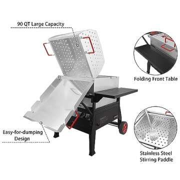 Creole Feast CFB1001A 90 QT Crawfish Boiler, Outdoor Single Sack Propane Gas Cooker with Folding Cylinder Mounting Bracket and Stirring Paddle for Seafood & Crawfish Season, Black