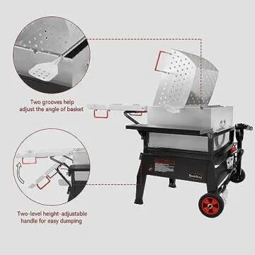 Creole Feast CFB1001A 90 QT Crawfish Boiler, Outdoor Single Sack Propane Gas Cooker with Folding Cylinder Mounting Bracket and Stirring Paddle for Seafood & Crawfish Season, Black