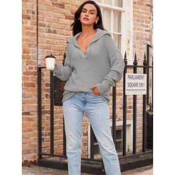 LILLUSORY Womens V Neck Oversized Sweaters Long Batwing Sleeve Asymmetrical Knit Pullover Fall Fashion 2025 Grey L