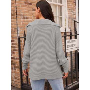 LILLUSORY Womens V Neck Oversized Sweaters Long Batwing Sleeve Asymmetrical Knit Pullover Fall Fashion 2025 Grey L
