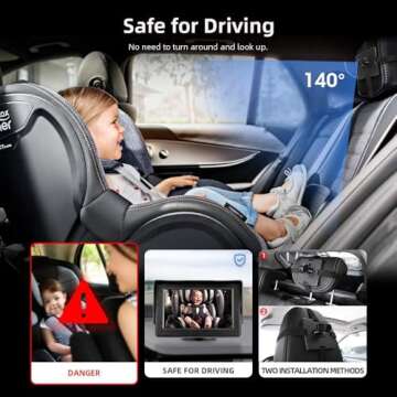 Baby Car Camera 4.3'' HD Baby Car Mirror Seat Camera Car Monitored Mirror Night Vision with Wide View Angle, Aimed at Baby, Plug and Play Car Camera for Baby Car Seat Rear Facing