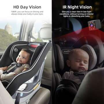 Baby Car Camera 4.3'' HD Baby Car Mirror Seat Camera Car Monitored Mirror Night Vision with Wide View Angle, Aimed at Baby, Plug and Play Car Camera for Baby Car Seat Rear Facing