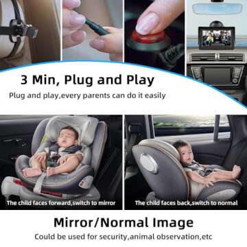 Baby Car Camera 4.3'' HD Baby Car Mirror Seat Camera Car Monitored Mirror Night Vision with Wide View Angle, Aimed at Baby, Plug and Play Car Camera for Baby Car Seat Rear Facing