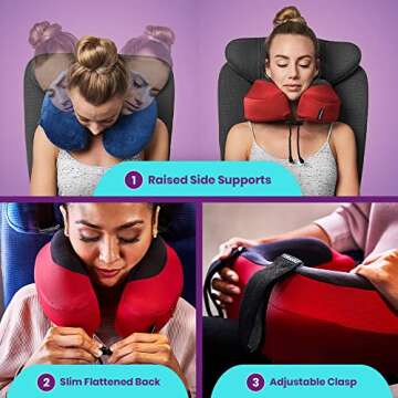 Cabeau Evolution S3 Travel Neck Pillow Memory Foam Neck Support, Adjustable Clasp, and Seat Strap Attachment - Comfort On-The-Go with Carrying Case for Airplane, Train, and Car (Cardinal Red)