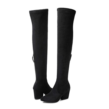 N.N.G Women Over the Knee Boots Black Size 9 Winter Suede Thigh High Block Wedge Heel Chunky OTK Lon...