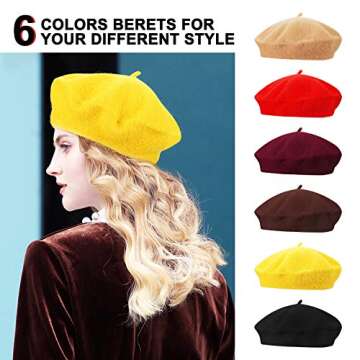 Anteer 6 Pieces Wool Beret Hat French Style Beanie Hats Fashion Ladies Beret Caps for Women Girls La...