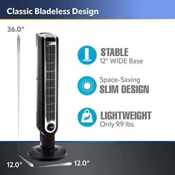 Lasko Oscillating Tower Fan, 3 Quiet Speeds, Timer, Remote Control, for Bedroom, Kitchen, Office, 36", Black, 2511