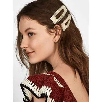 KCHIES Pearl Hair Clips Gold Snap Hairpins Alligator Barrettes Women Girls Wedding Headpiece Her Val...