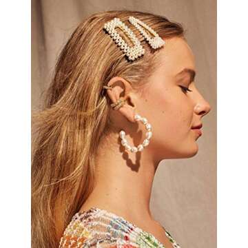 KCHIES Pearl Hair Clips Gold Snap Hairpins Alligator Barrettes Women Girls Wedding Headpiece Her Valentines Outfit Decor Accessories Back School Mother’s Day Gift Large