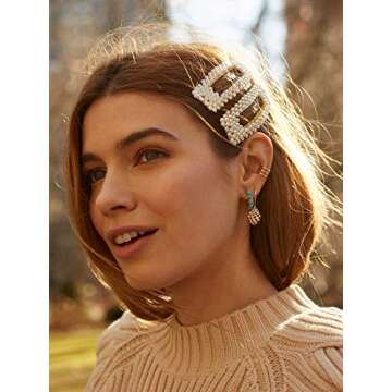 KCHIES Pearl Hair Clips Gold Snap Hairpins Alligator Barrettes Women Girls Wedding Headpiece Her Valentines Outfit Decor Accessories Back School Mother’s Day Gift Large