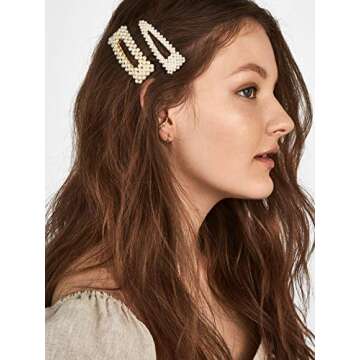 KCHIES Pearl Hair Clips Gold Snap Hairpins Alligator Barrettes Women Girls Wedding Headpiece Her Valentines Outfit Decor Accessories Back School Mother’s Day Gift Large