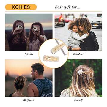 KCHIES Pearl Hair Clips Gold Snap Hairpins Alligator Barrettes Women Girls Wedding Headpiece Her Valentines Outfit Decor Accessories Back School Mother’s Day Gift Large