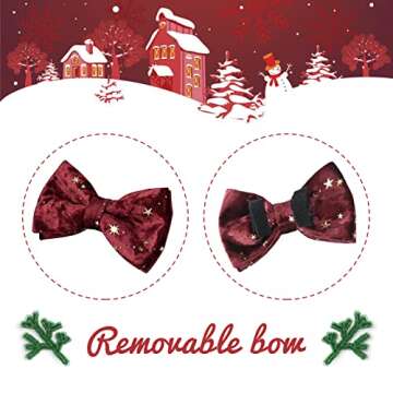 Hearos Bowtie Dog Collar Pet Gift Soft&Comfy Velvet Dog Collars with Detachable Bowtie Gold Metal Buckle for Puppy Small Medium Large Girl and Boy Dogs (XL, Red)