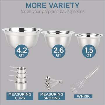 Stainless Steel Mixing Bowls Set with Measuring Tools and Whisk