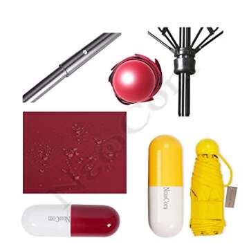 Newcom Ultra Lights and Small Mini Umbrella with Cute Capsule Case,5 Folding Compact Pocket Umbrella(Yellow)