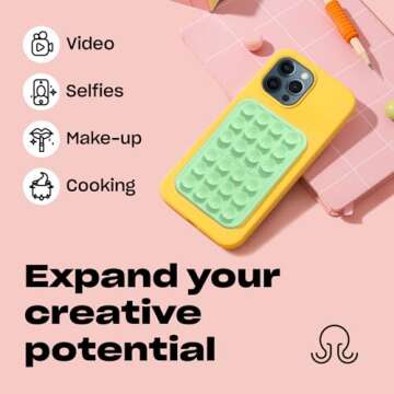 OCTOBUDDY MAX Silicone Suction Phone Case Adhesive Mount - Hands-Free, Strong Grip Holder for Selfies and Videos - Durable, Easy to Use - iPhone and Android Compatible - 2.6″ x 3.9″, Ultimate Grey