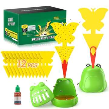 UWANTME Fruit Fly Traps for Indoor and Outdoor, 12 Sticky Traps, Food-Based Reusable Gnat Killer