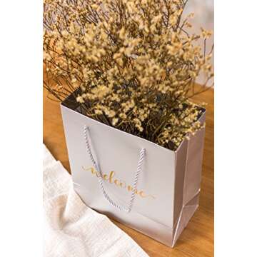 Crisky Silver Specialty Paper Welcome Gift Bags Wedding Welcome Bags for Hotel Guests Shopping Merchandise Bags Party Bags Gift Bags Retail Bags， 25 pcs 4x8x10 inch