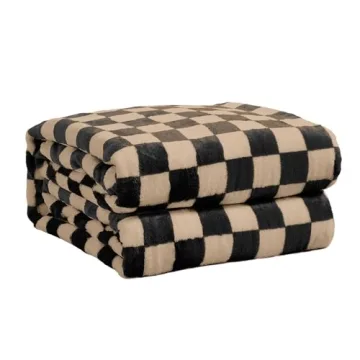 FY FIBER HOUSE Checkered Flannel Fleece Throw Blanket – Soft & Cozy Blanket in Various Sizes and C...