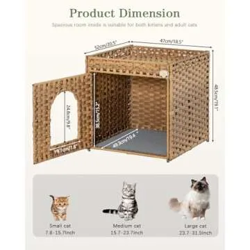 SETVSON Cat Litter Box Enclosure Furniture, Hidden Litter Box with Mat and Fence, Handwoven Rattan Cat House with Two S-Shaped Hooks for Living Room, Bedroom, 18.5 x 20.5 x 19.1 Inches (Natural)