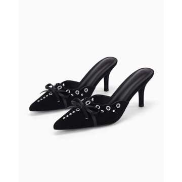 Coutgo Women's Stylish Bow Tie Mule Heels for All Occasions