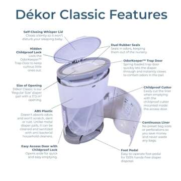 Diaper Dekor Classic Diaper Pail - Hands-Free & Odor Control
