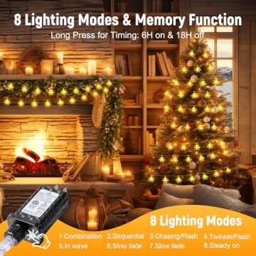 Christmas String Lights, Plug in Fairy Snowflake Lights with 8 Modes Waterproof Indoor/Outdoor Strin...